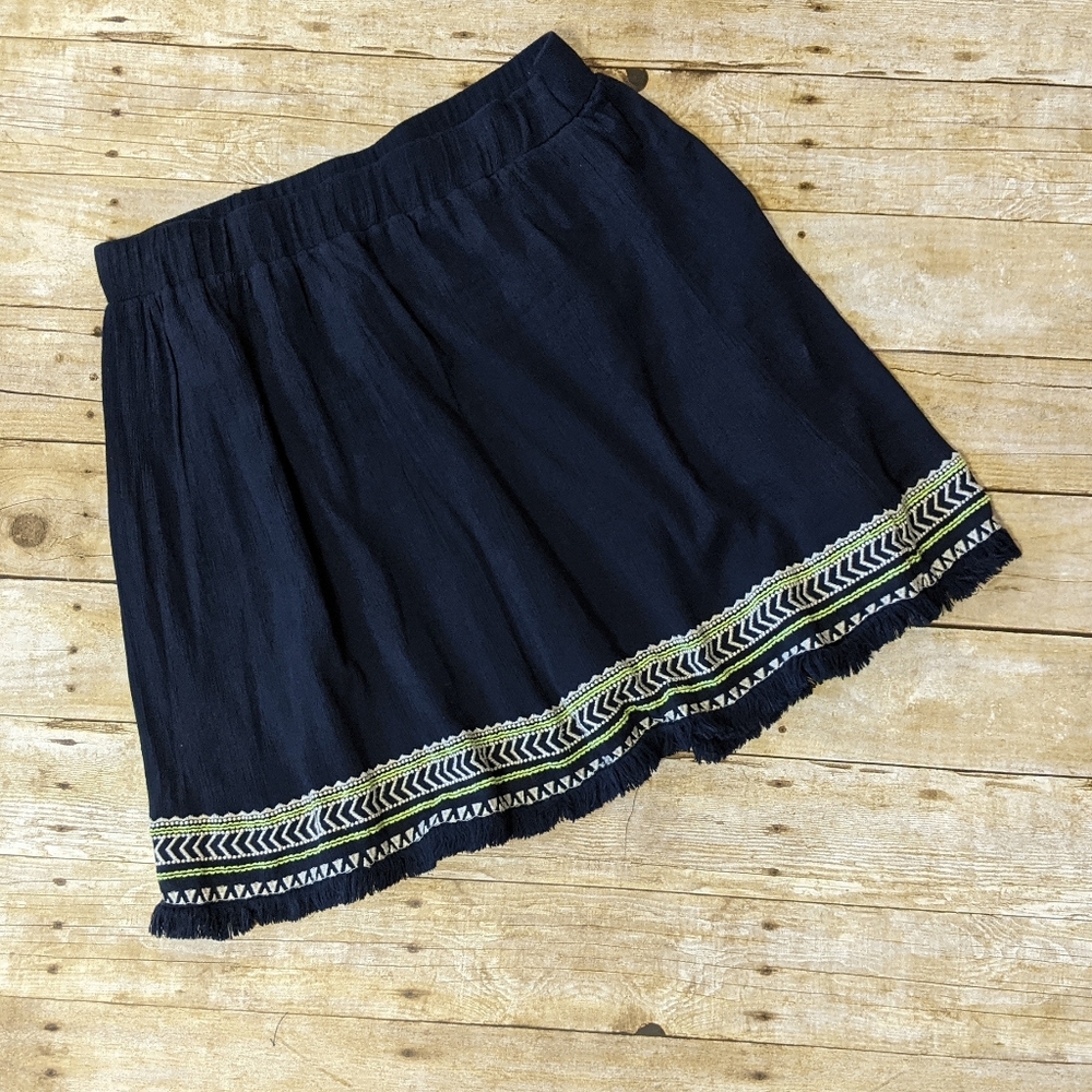 LOFT Navy Skirt with Lime Green Details